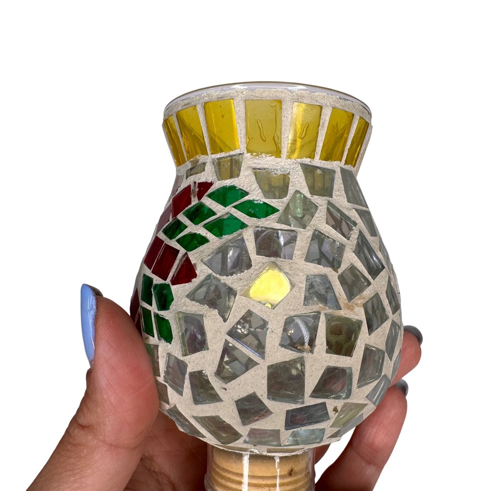 Mosaic Glass Poinsettia Night Light Red Floral Holiday Christmas Plug-In Lamp - Picture 9 of 12